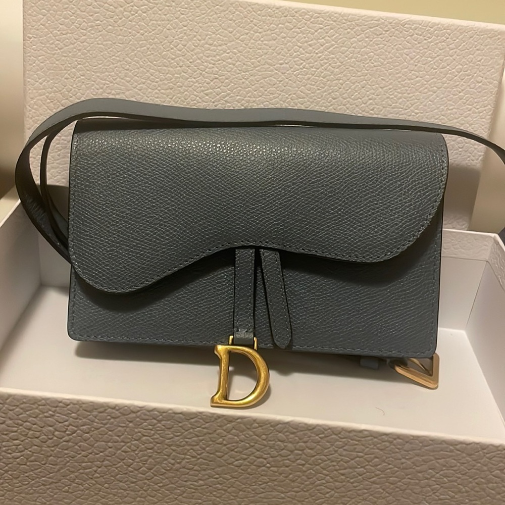AUTHENTIC Christian Dior Saddle Belt Pouch in denim blue